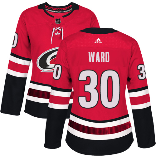 Adidas Hurricanes #30 Cam Ward Red Home Authentic Women's Stitched NHL Jersey - Click Image to Close